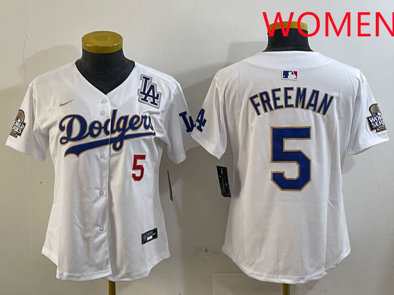 Women Los Angeles Dodgers #5 Freeman White Gold Game 2025 Nike MLB Jersey style 4